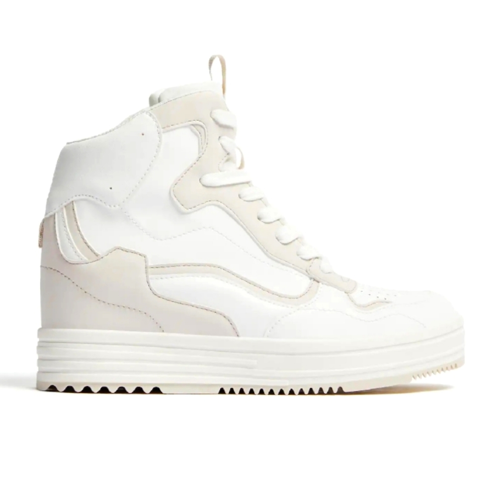 Bershka High Top Sneakers with Hidden Wedge in White, Size 7